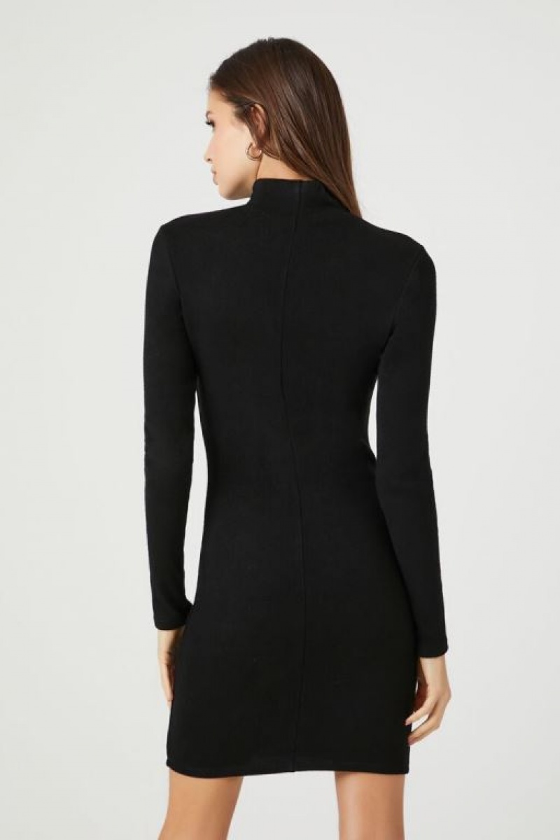 Vestido Forever 21 Acanalado Mock Neck Mini Mujer Negras | PcwnSZJyld2