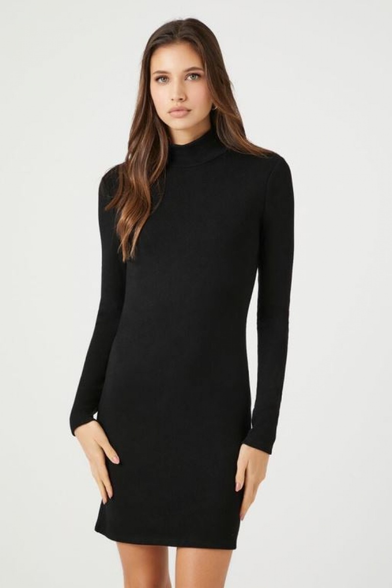 Vestido Forever 21 Acanalado Mock Neck Mini Mujer Negras | PcwnSZJyld2