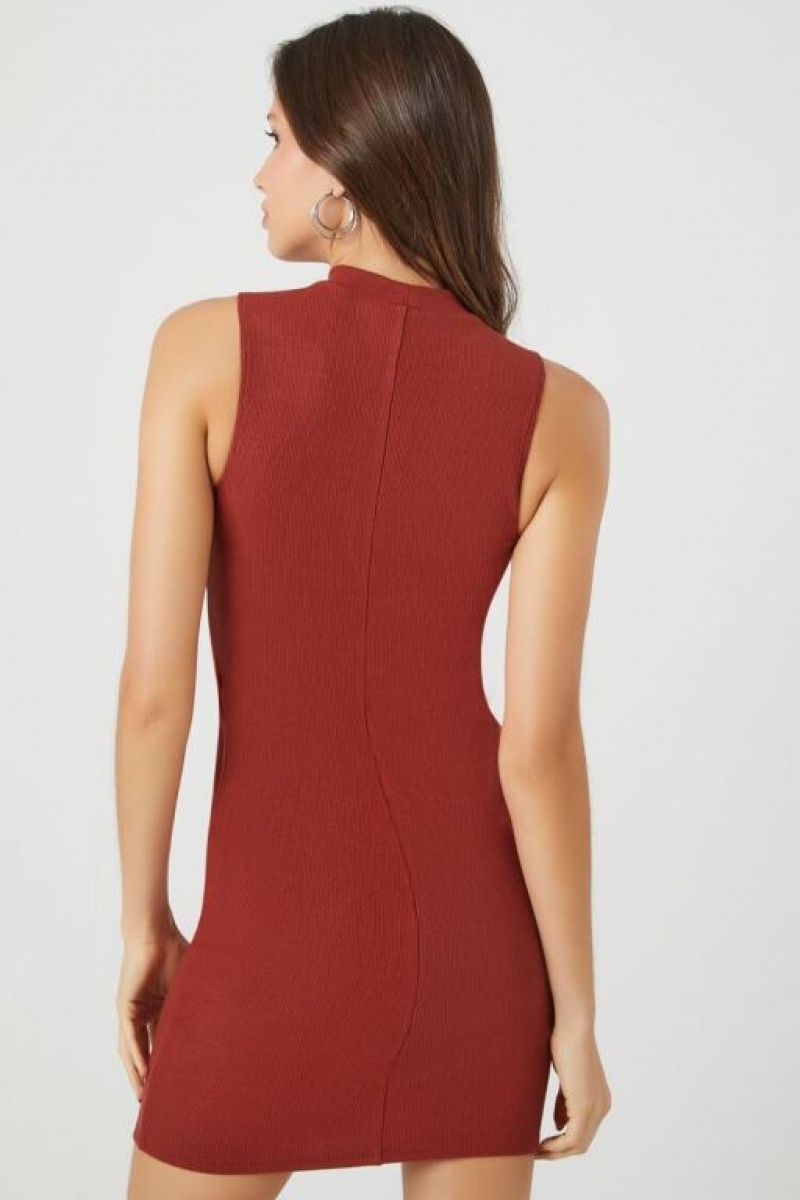 Vestido Forever 21 Acanalado Mock Neck Mini Mujer Rojas | wRv2ZDEXXwL