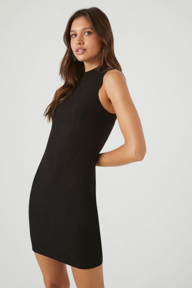 Vestido Forever 21 Acanalado Mock Neck Mini Mujer Negras | wjfC6rNZWhp