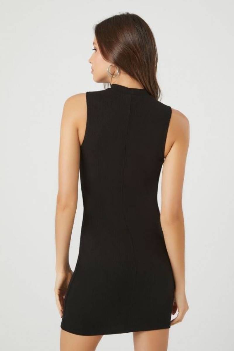 Vestido Forever 21 Acanalado Mock Neck Mini Mujer Negras | wjfC6rNZWhp