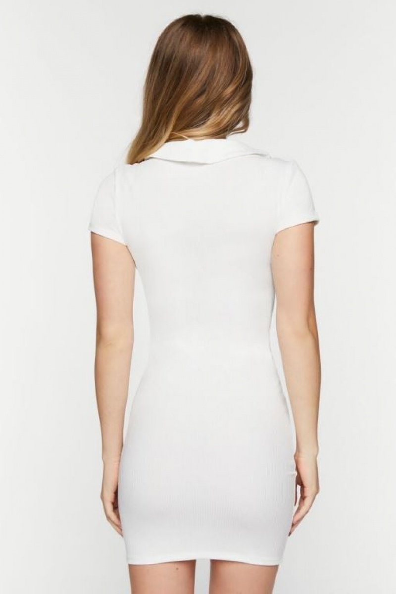 Vestido Forever 21 Acanalado Short Sleeve Collared Mini Mujer Blancas | lm567gcEueH