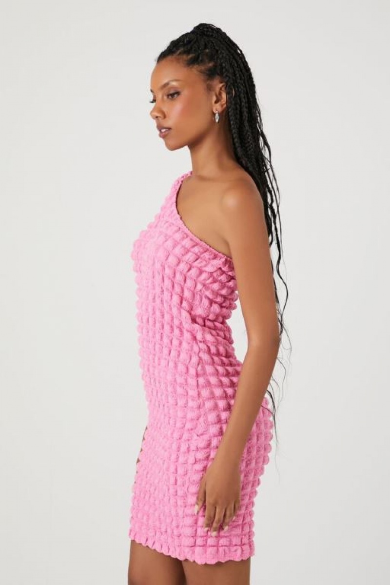 Vestido Forever 21 Acolchado One Shoulder Mini Mujer Bubble Gum | EK9iMdFpplN