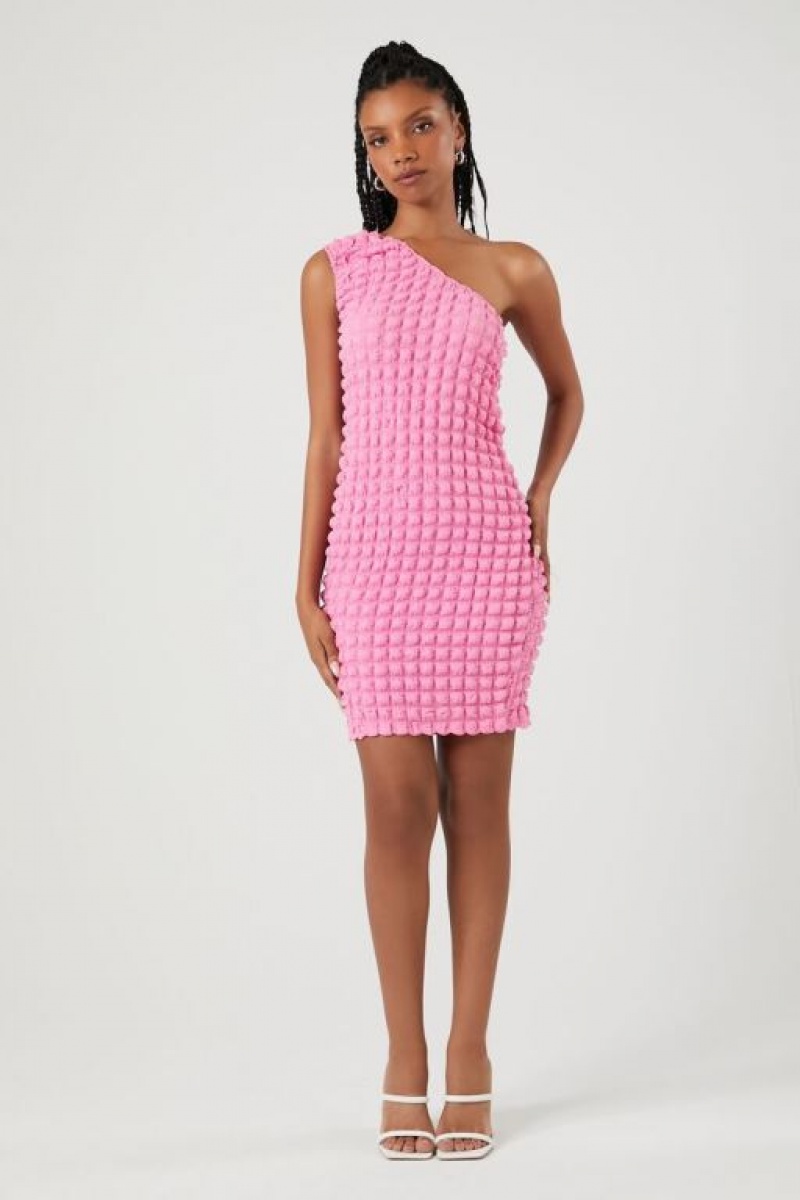 Vestido Forever 21 Acolchado One Shoulder Mini Mujer Bubble Gum | EK9iMdFpplN