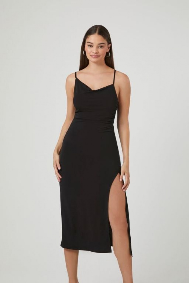 Vestido Forever 21 Asymmetrical Cami Slit Midi Mujer Negras | FkszUnuZEIX