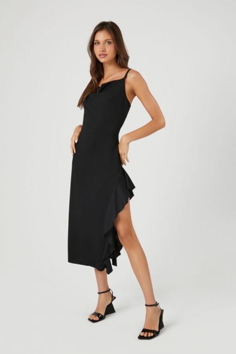 Vestido Forever 21 Asymmetrical Cowl Midi Mujer Negras | 3FR1QhZN8EQ