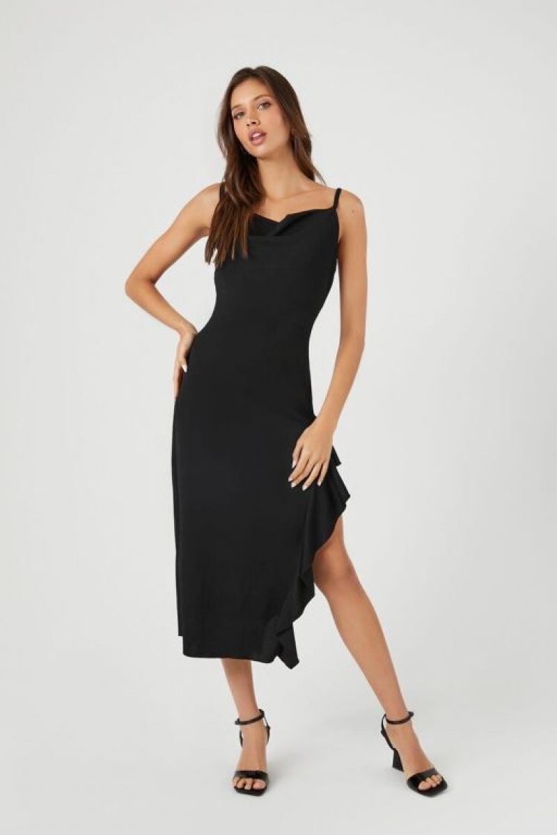 Vestido Forever 21 Asymmetrical Cowl Midi Mujer Negras | 3FR1QhZN8EQ