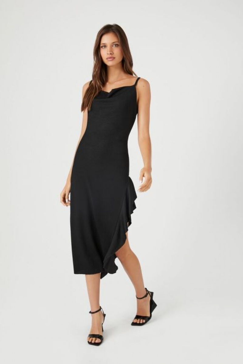 Vestido Forever 21 Asymmetrical Cowl Midi Mujer Negras | 3FR1QhZN8EQ