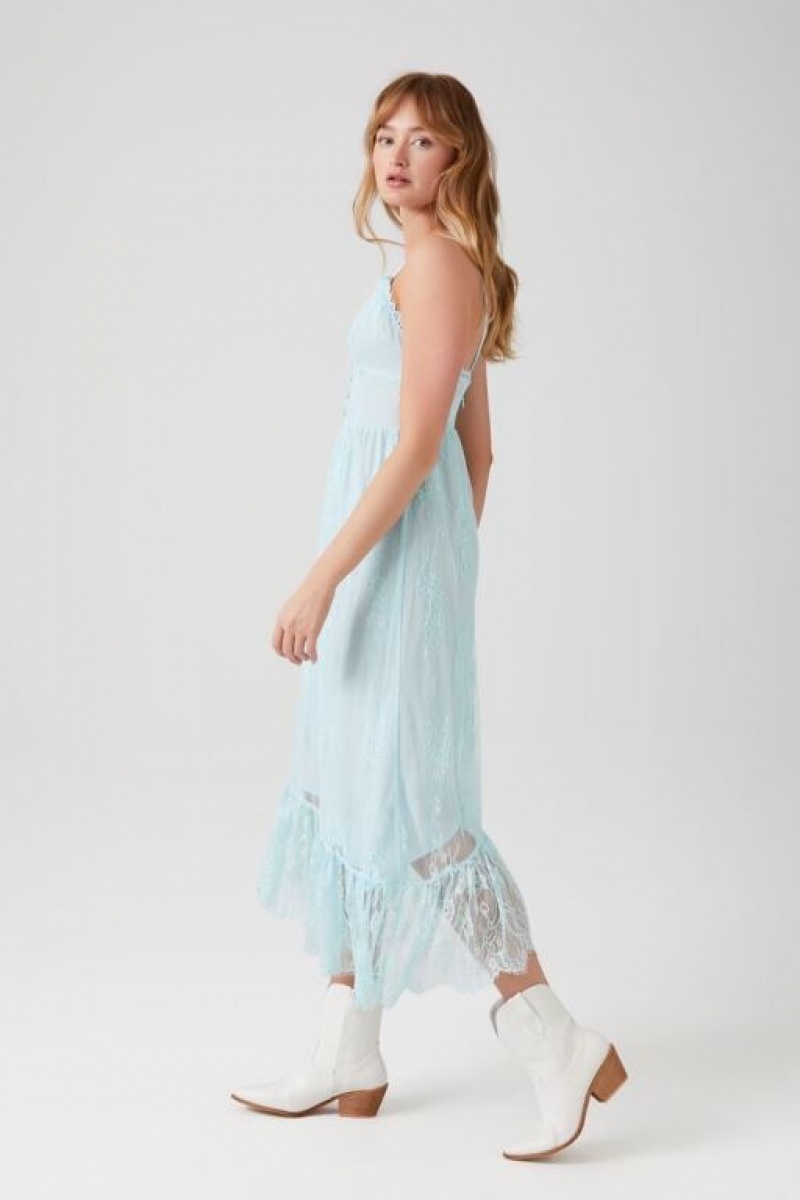 Vestido Forever 21 Asymmetrical Lace Midi Mujer Azules Claro | F8cYHP12fVi