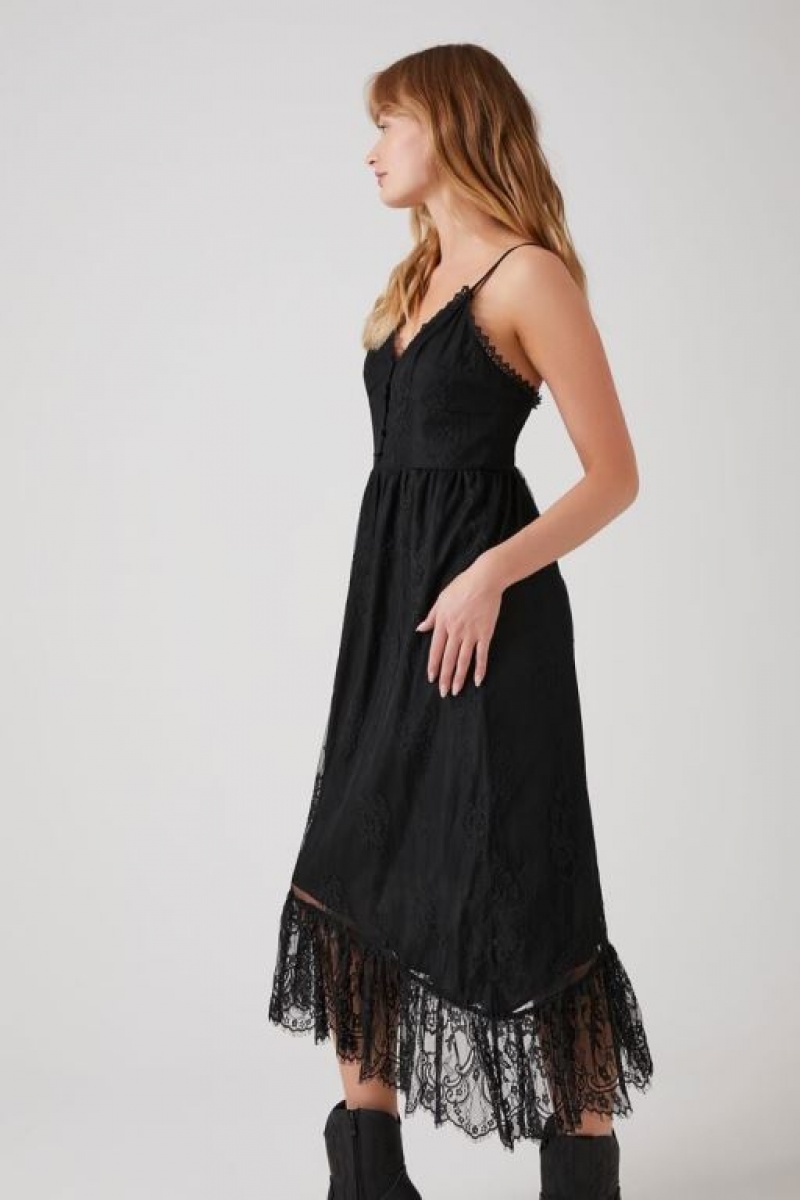 Vestido Forever 21 Asymmetrical Lace Midi Mujer Negras | xSr6jx3vzzt