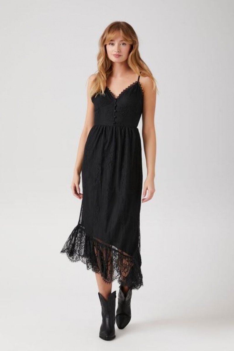 Vestido Forever 21 Asymmetrical Lace Midi Mujer Negras | xSr6jx3vzzt