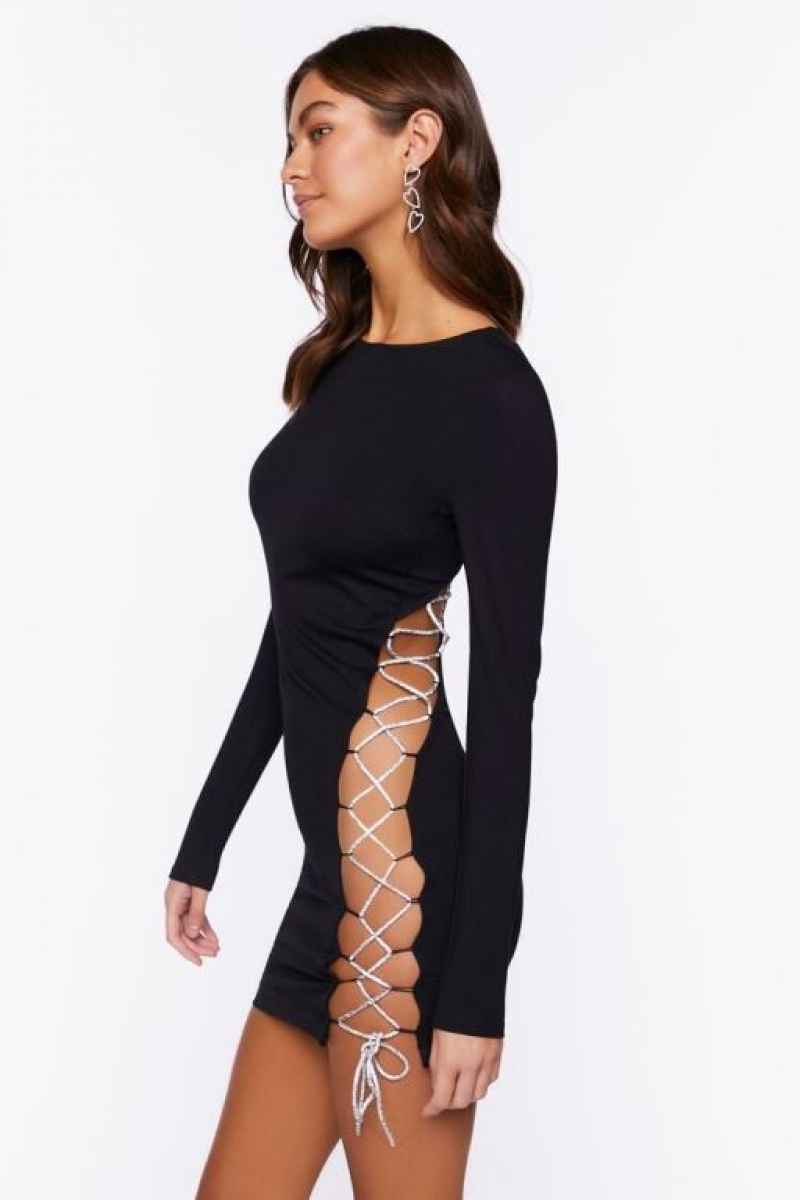 Vestido Forever 21 Asymmetrical Lace Up Mini Mujer Negras | mu8JHdtkF3e