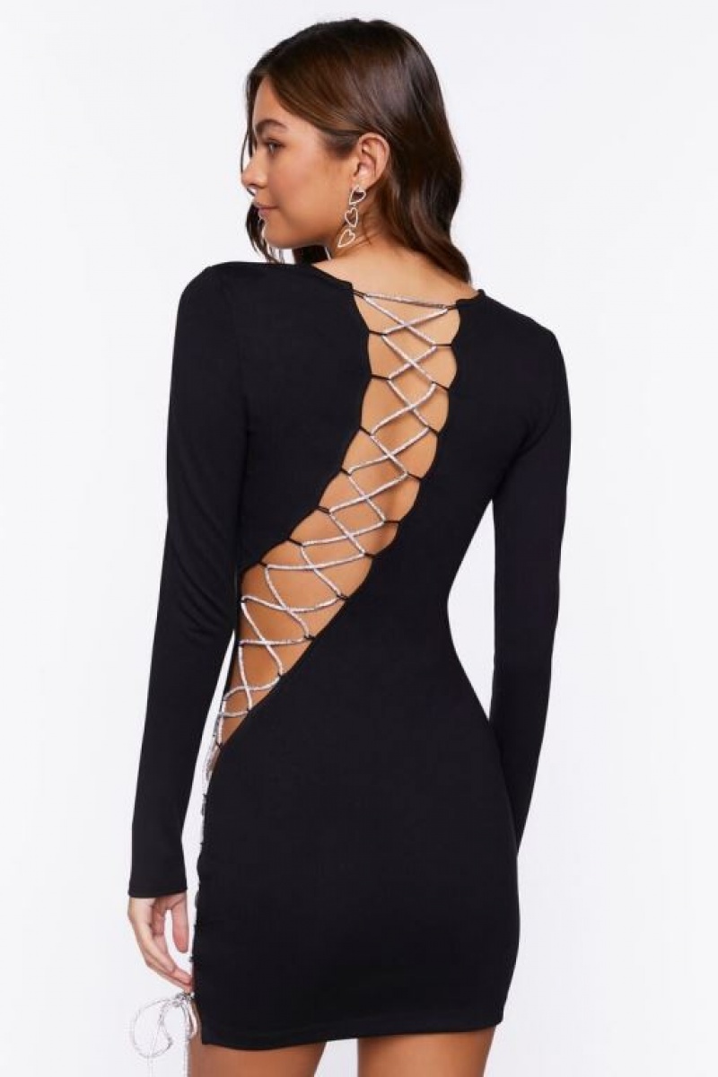 Vestido Forever 21 Asymmetrical Lace Up Mini Mujer Negras | mu8JHdtkF3e