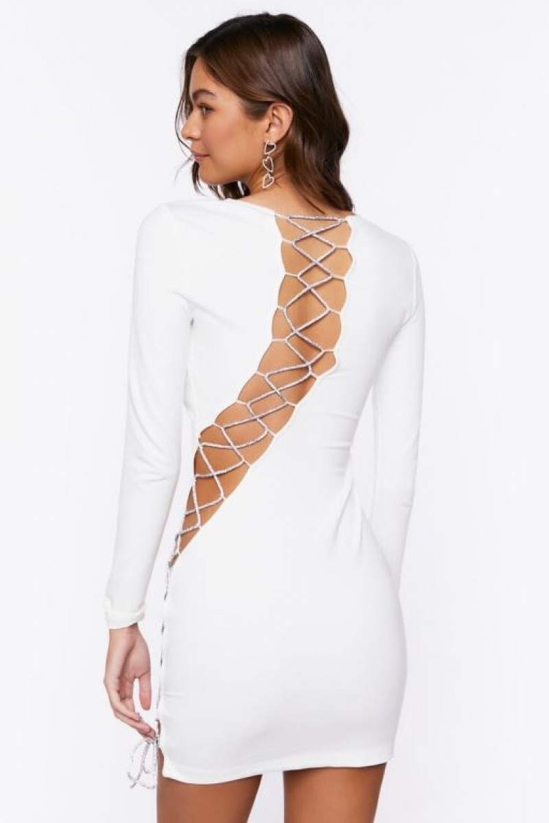 Vestido Forever 21 Asymmetrical Lace Up Mini Mujer Blancas | ZEFb7DeFQTq