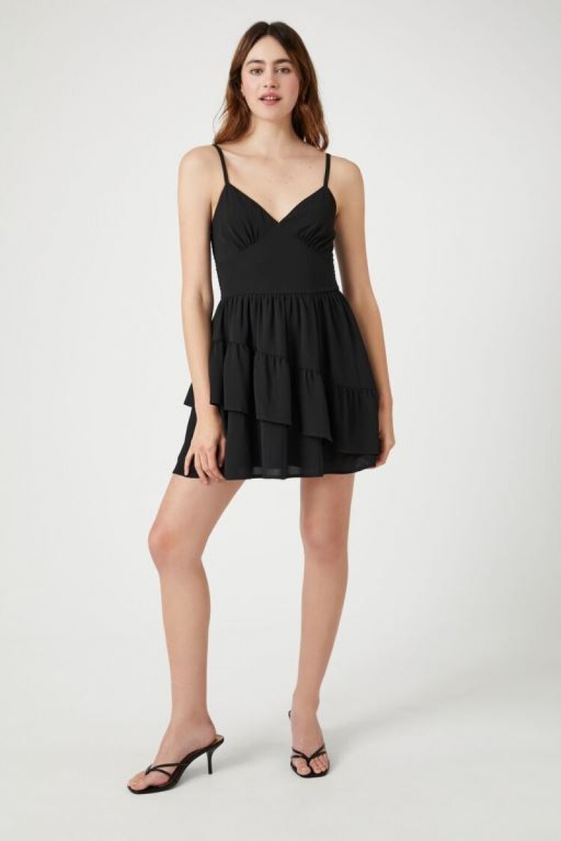 Vestido Forever 21 Asymmetrical Tiered Mini Mujer Negras | GeT3TzgFAXi