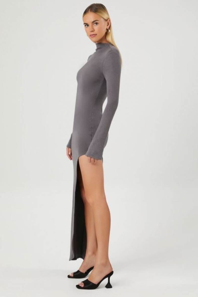 Vestido Forever 21 Asymmetrical Turtleneck Maxi Mujer Gris | JMbnTLgyE77