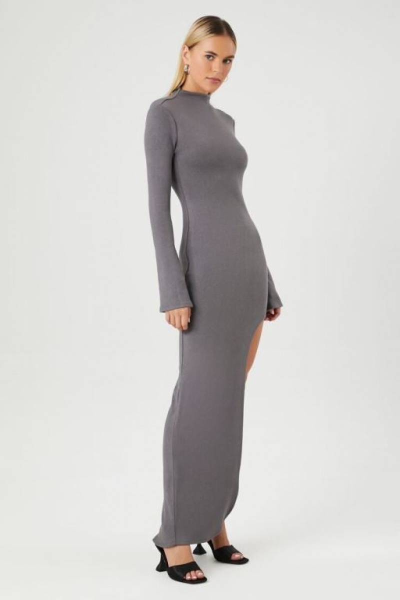 Vestido Forever 21 Asymmetrical Turtleneck Maxi Mujer Gris | JMbnTLgyE77