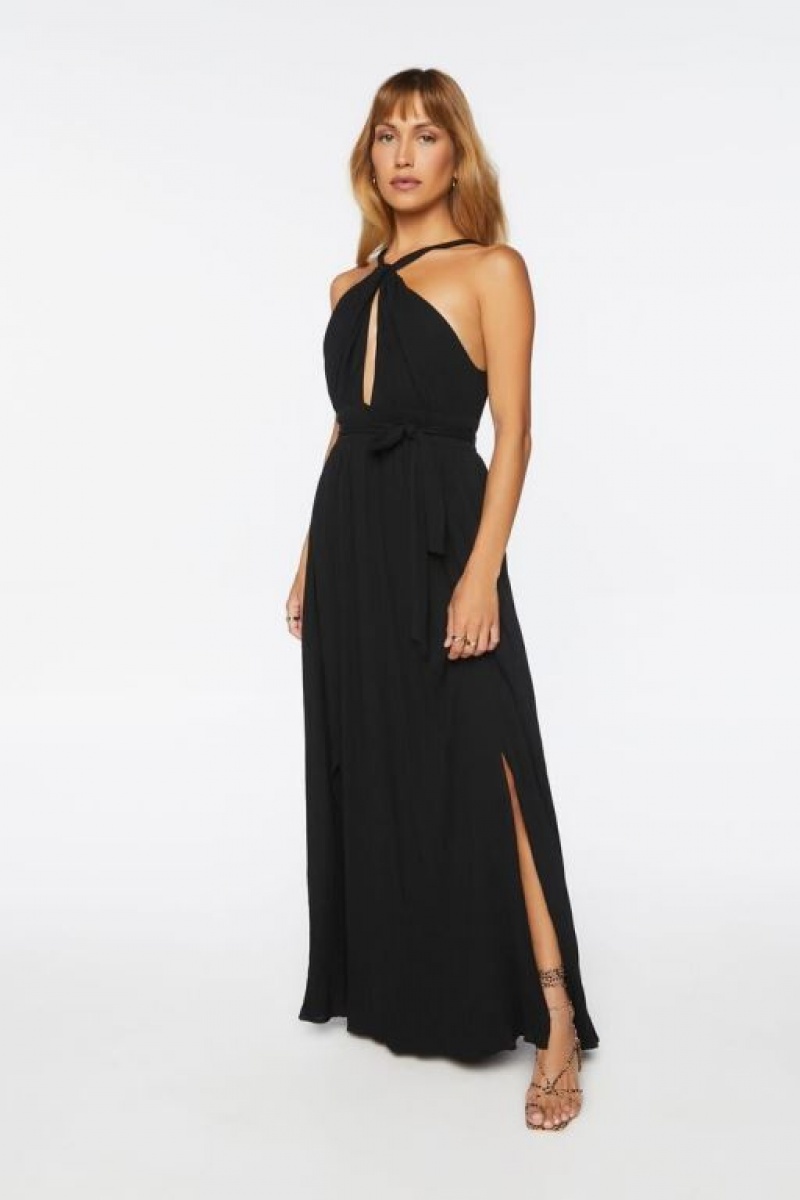 Vestido Forever 21 Belted Cutout Halter Maxi Mujer Negras | JBXRBH59Ql2