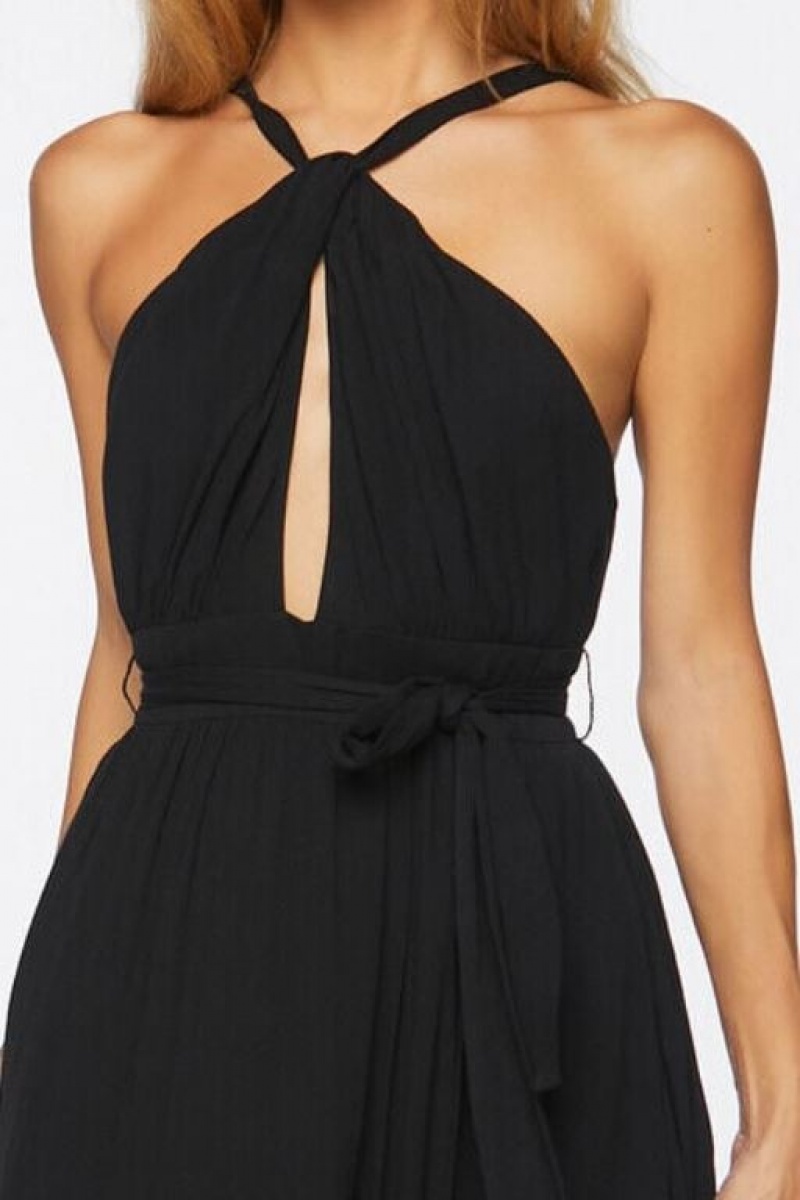 Vestido Forever 21 Belted Cutout Halter Maxi Mujer Negras | JBXRBH59Ql2