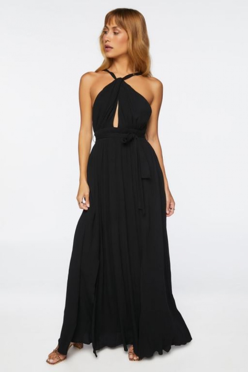 Vestido Forever 21 Belted Cutout Halter Maxi Mujer Negras | JBXRBH59Ql2