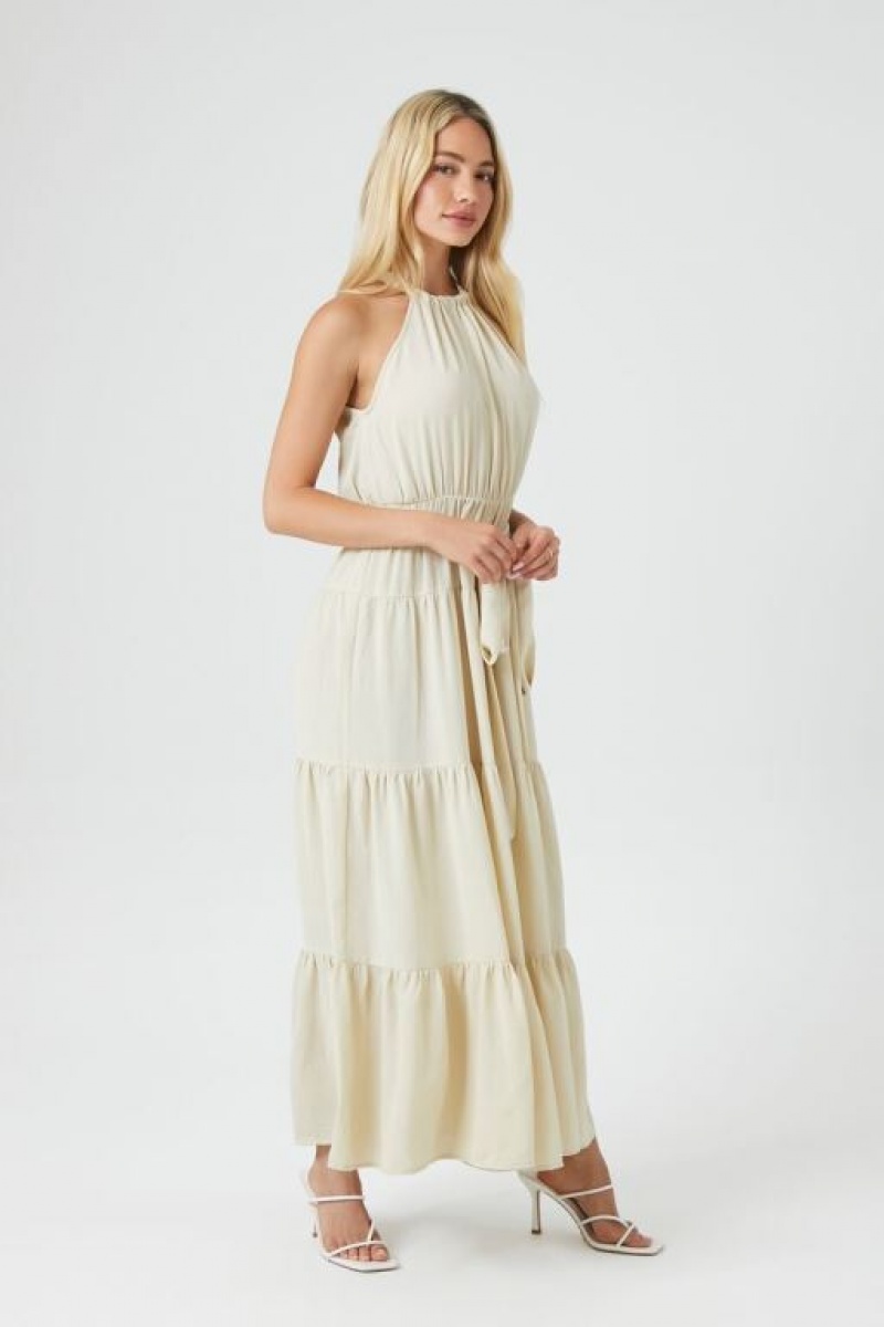 Vestido Forever 21 Belted Halter Maxi Mujer Sandshell | ISSfyXNFEhw