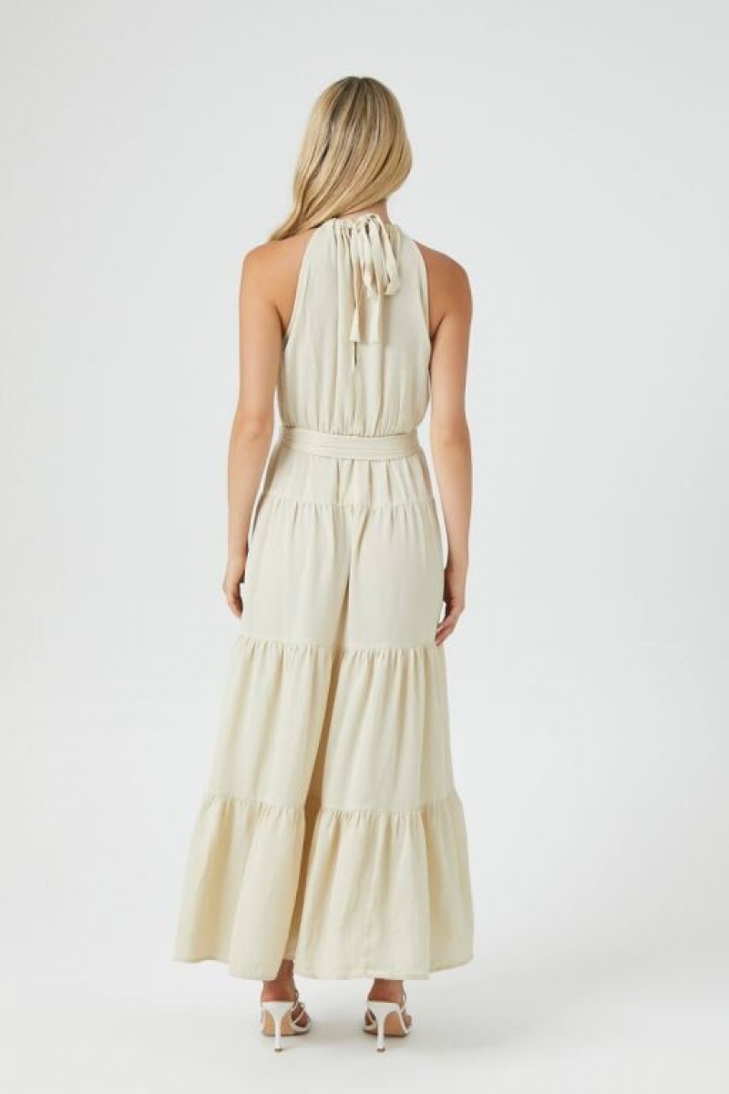 Vestido Forever 21 Belted Halter Maxi Mujer Sandshell | ISSfyXNFEhw