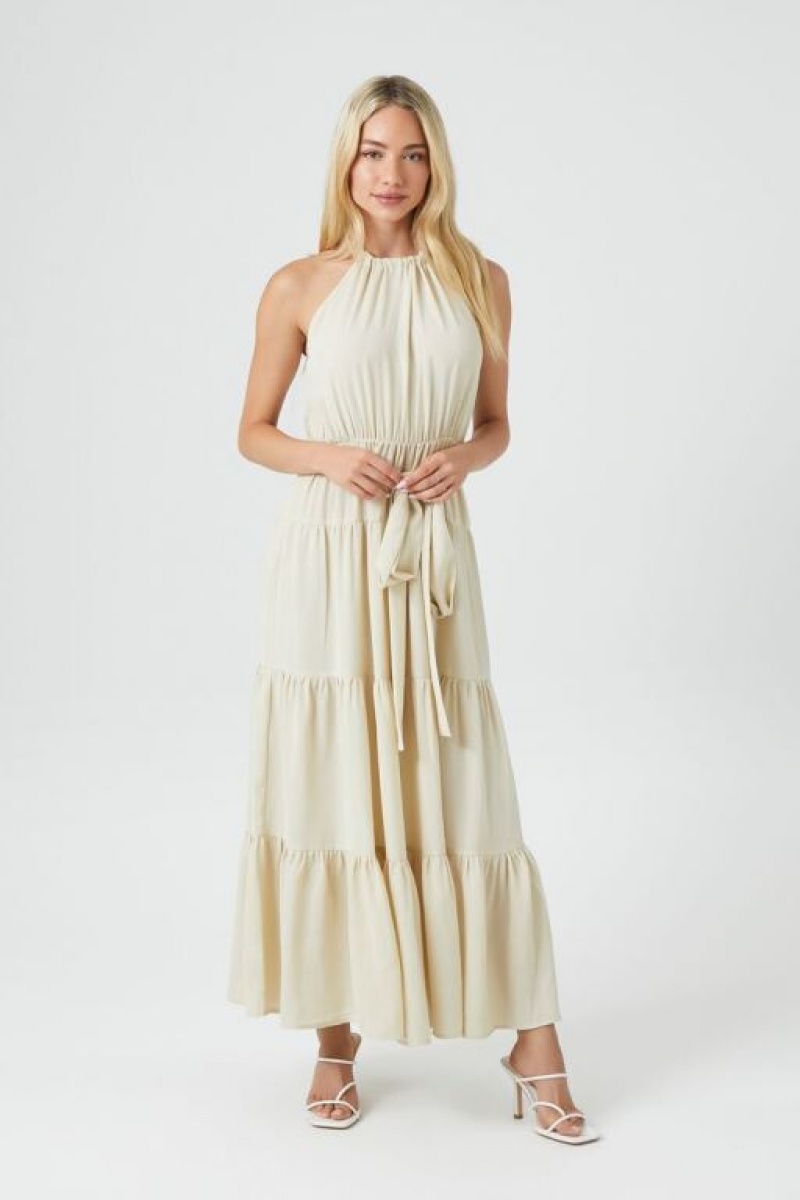 Vestido Forever 21 Belted Halter Maxi Mujer Sandshell | ISSfyXNFEhw