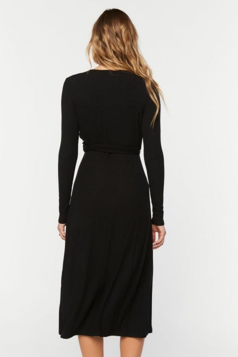 Vestido Forever 21 Belted Surplice Midi Mujer Negras | cJCNGMYSIvE