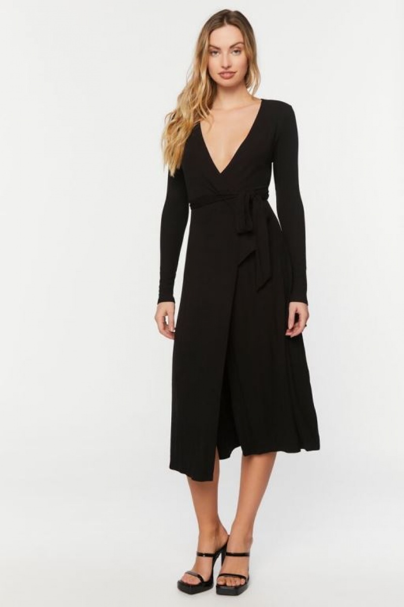 Vestido Forever 21 Belted Surplice Midi Mujer Negras | cJCNGMYSIvE