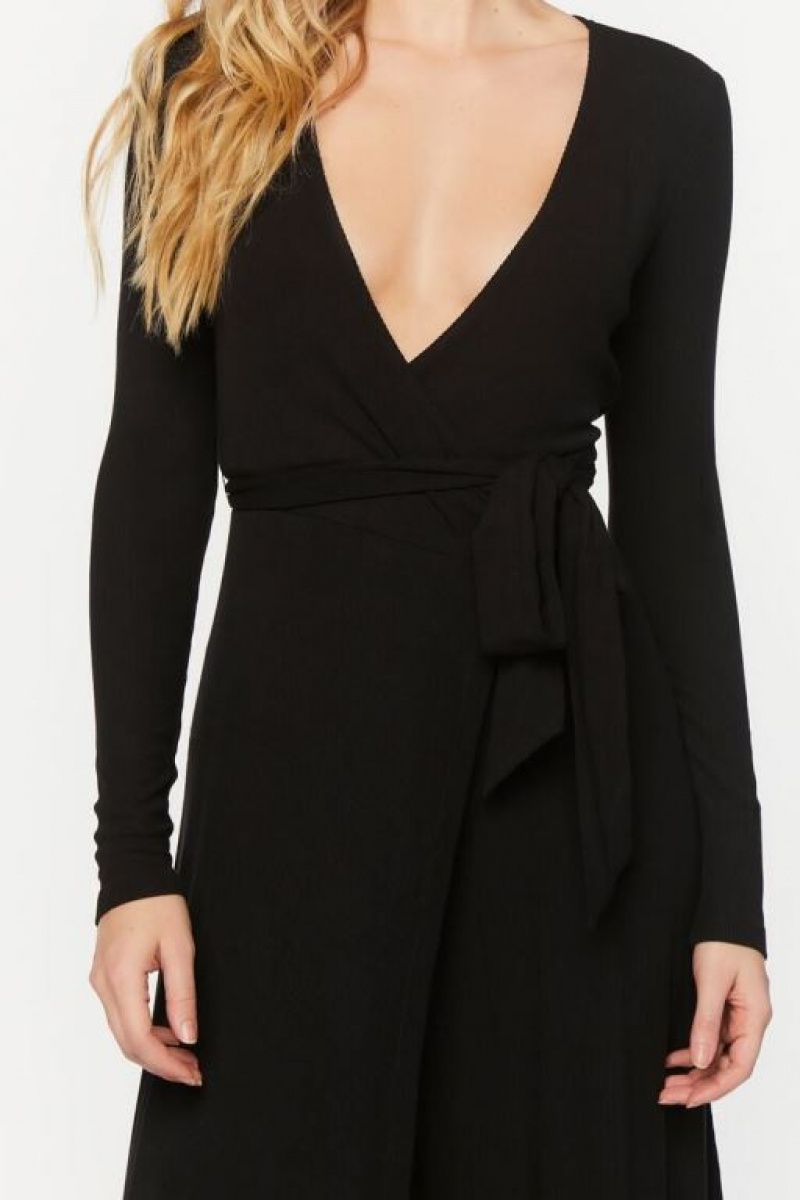 Vestido Forever 21 Belted Surplice Midi Mujer Negras | cJCNGMYSIvE