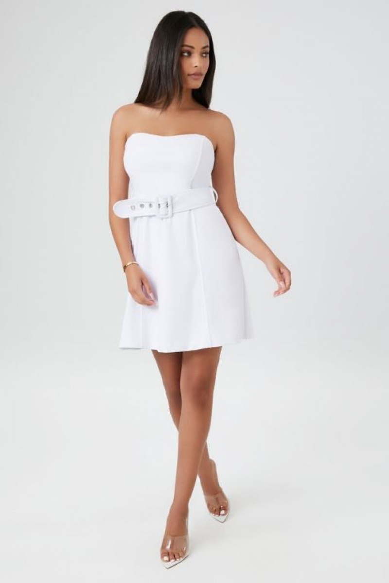 Vestido Forever 21 Belted Sweetheart Mini Mujer Blancas | WH2UjTFixia