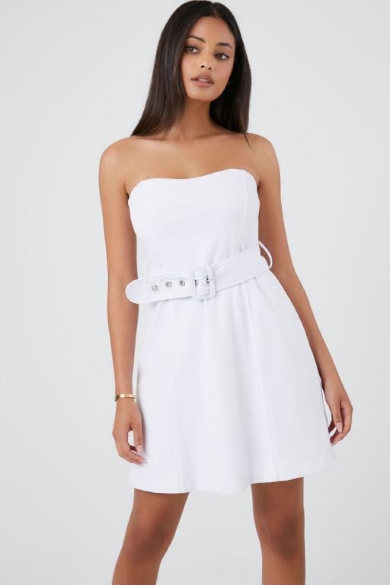 Vestido Forever 21 Belted Sweetheart Mini Mujer Blancas | WH2UjTFixia