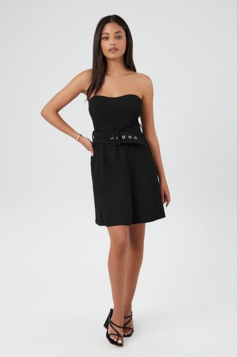 Vestido Forever 21 Belted Sweetheart Mini Mujer Negras | 0MgnY3F9Iyl