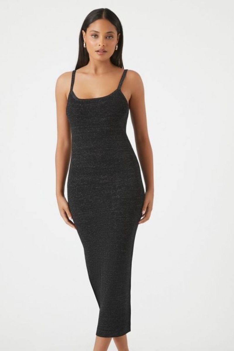 Vestido Forever 21 Bodycon Acanalado Mujer Negras Plateadas | D8XyQ5zk0Xt