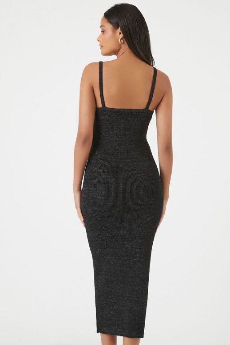 Vestido Forever 21 Bodycon Acanalado Mujer Negras Plateadas | D8XyQ5zk0Xt