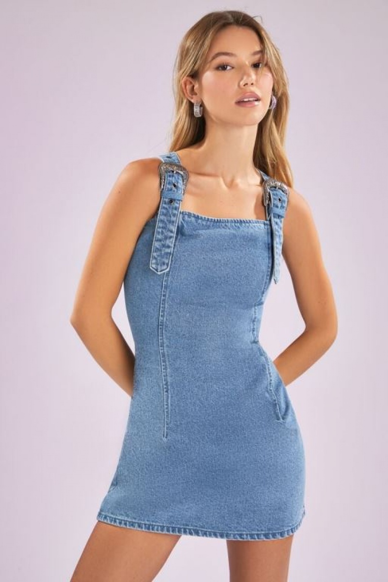 Vestido Forever 21 Bodycon Denim Mini Mujer Azules | nPOw9PebsRH