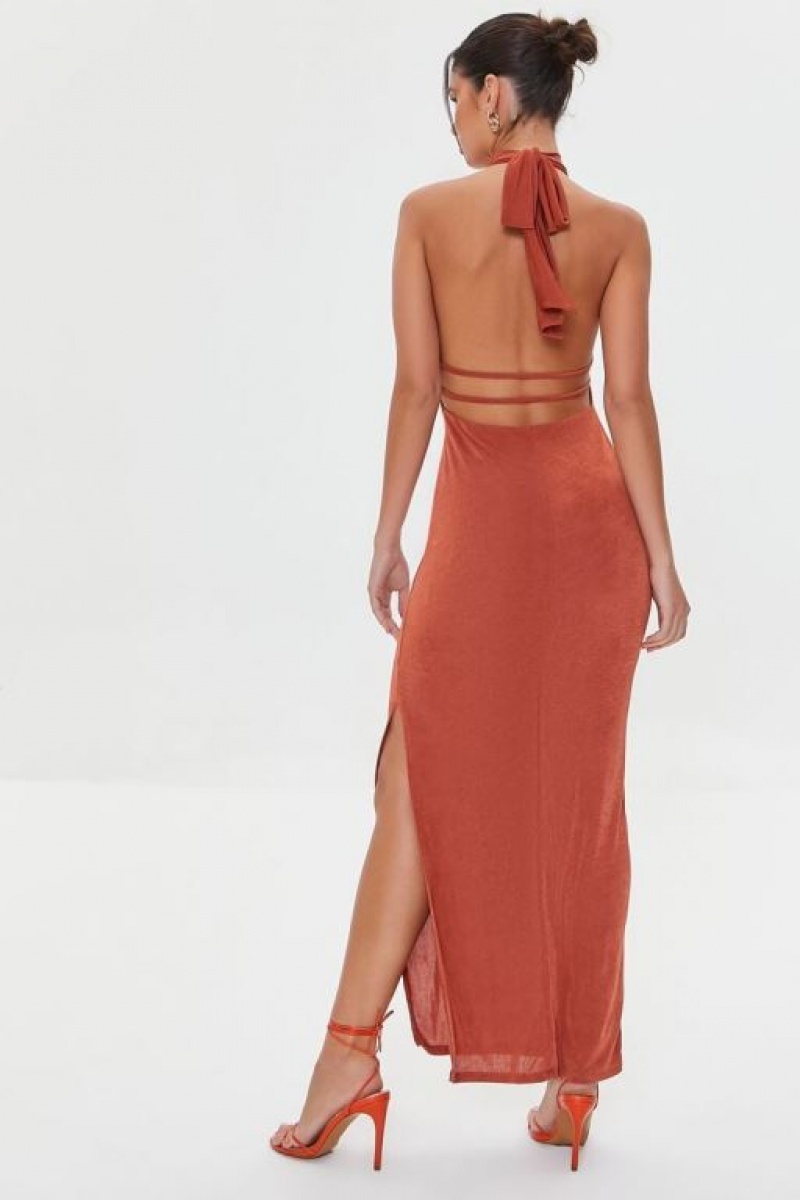 Vestido Forever 21 Bodycon Halter Maxi Mujer Auburn | 1sDou2Ke1B9