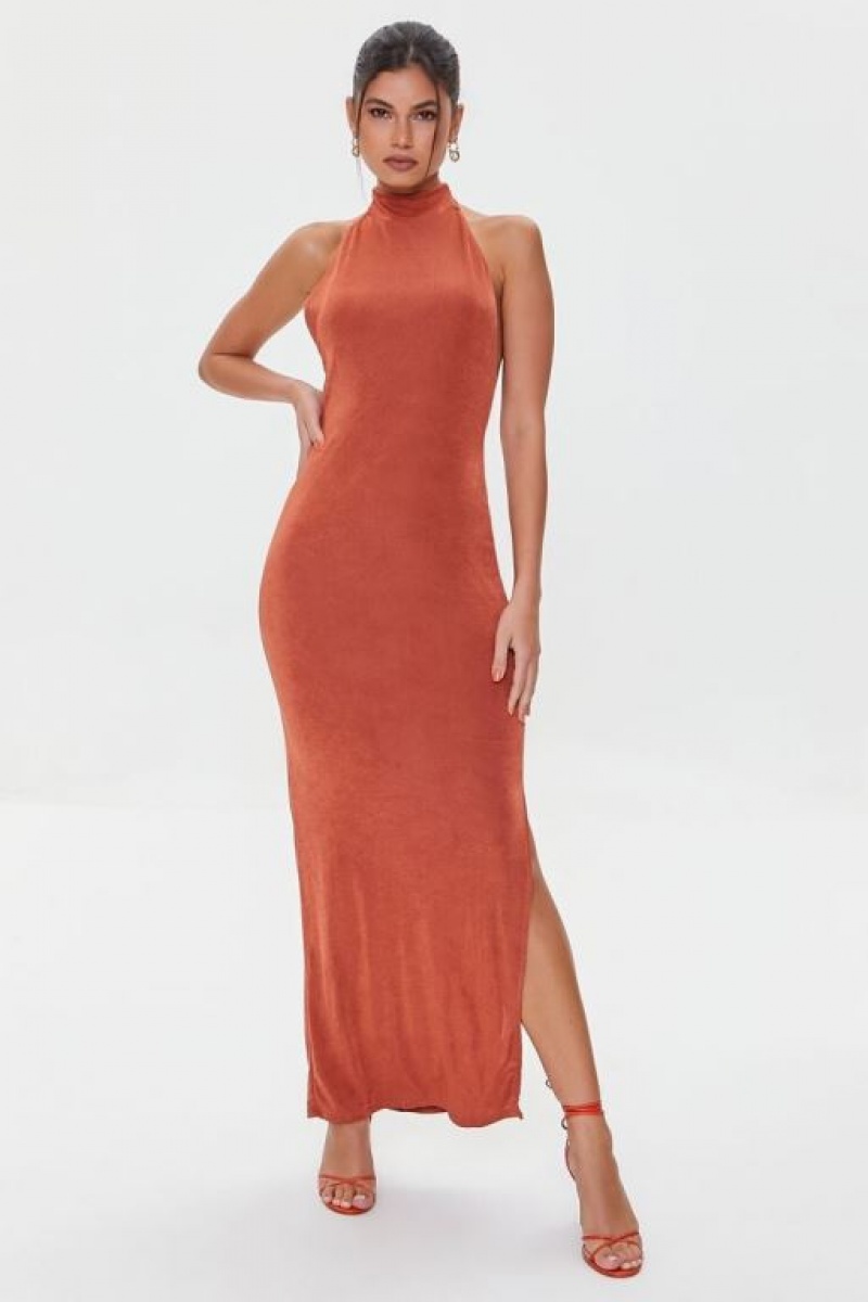 Vestido Forever 21 Bodycon Halter Maxi Mujer Auburn | 1sDou2Ke1B9