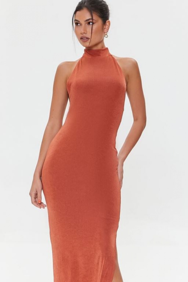 Vestido Forever 21 Bodycon Halter Maxi Mujer Auburn | 1sDou2Ke1B9