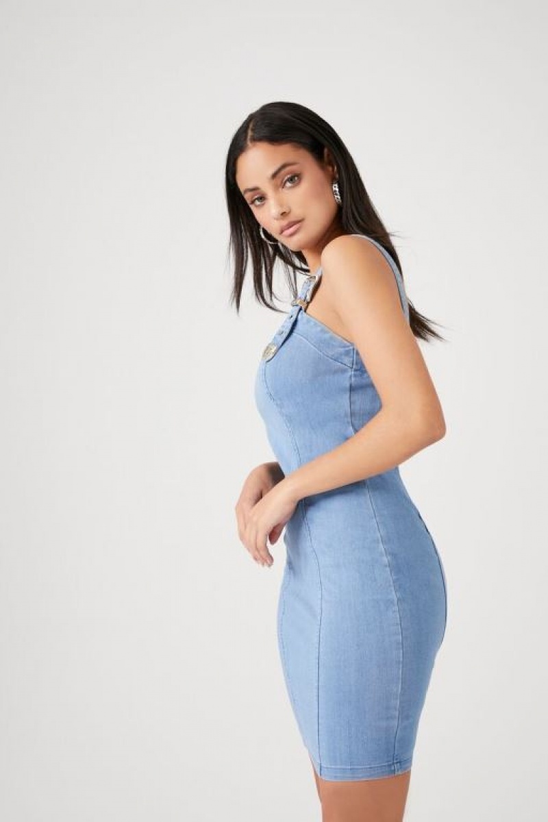 Vestido Forever 21 Buckled Denim Mini Mujer Azules Claro | StfdXdu67OP