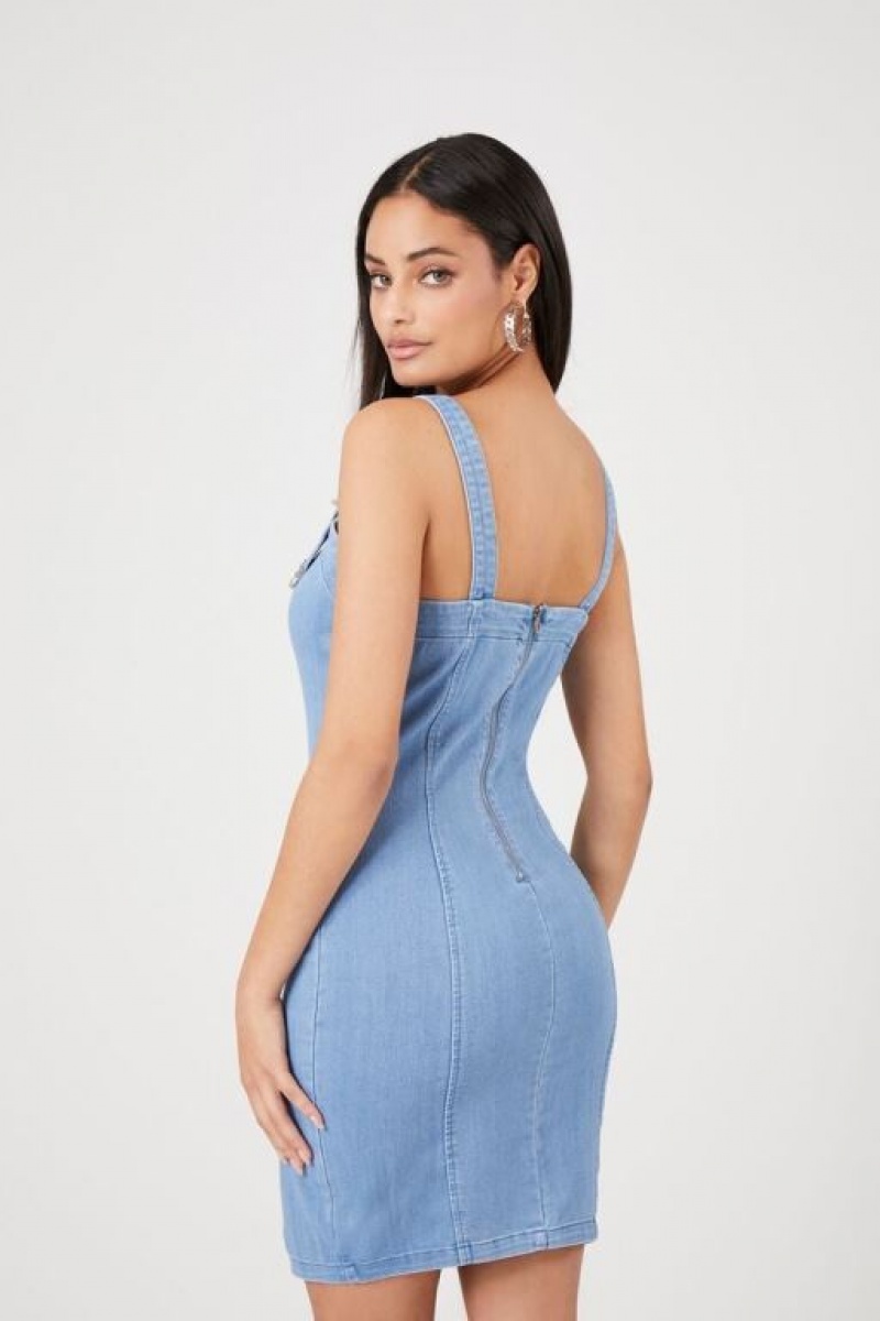 Vestido Forever 21 Buckled Denim Mini Mujer Azules Claro | StfdXdu67OP