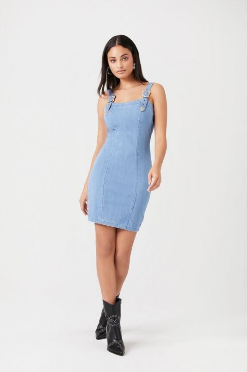 Vestido Forever 21 Buckled Denim Mini Mujer Azules Claro | StfdXdu67OP