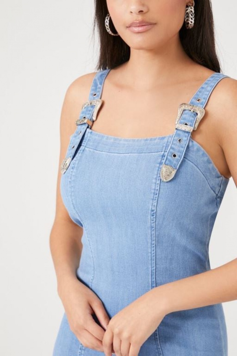 Vestido Forever 21 Buckled Denim Mini Mujer Azules Claro | StfdXdu67OP