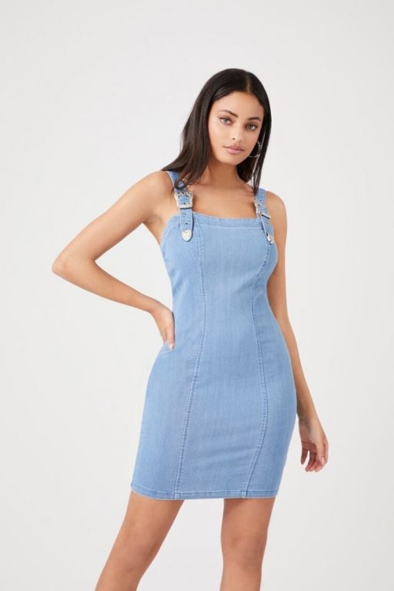 Vestido Forever 21 Buckled Denim Mini Mujer Azules Claro | StfdXdu67OP