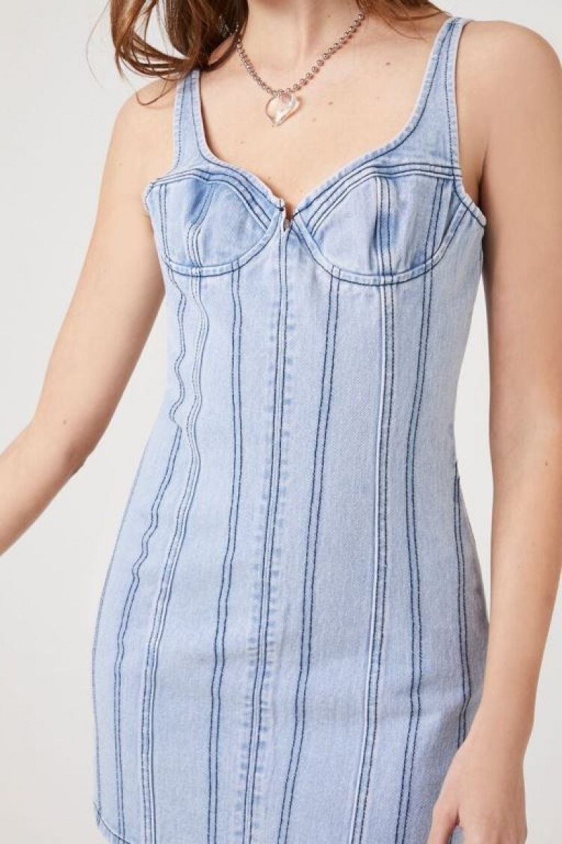 Vestido Forever 21 Bustier Denim Mini Mujer Azules Claro | Iln6V2VGxt7