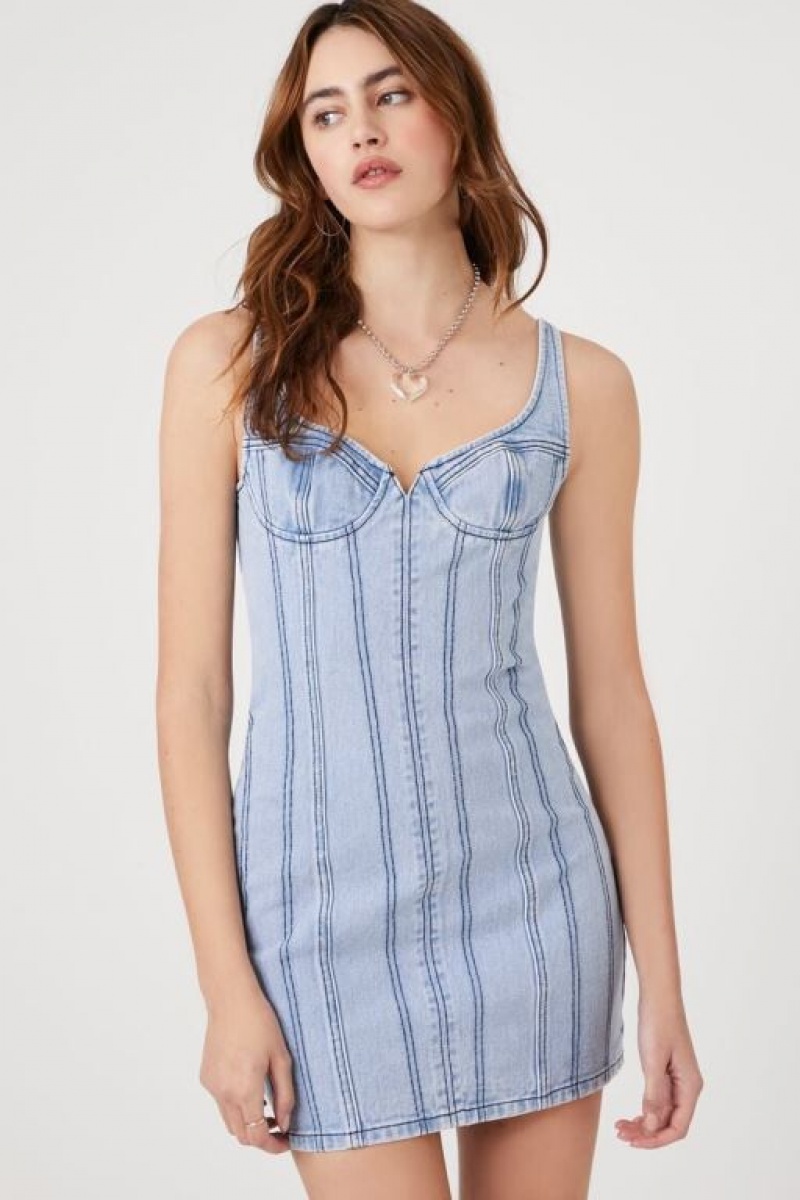 Vestido Forever 21 Bustier Denim Mini Mujer Azules Claro | Iln6V2VGxt7