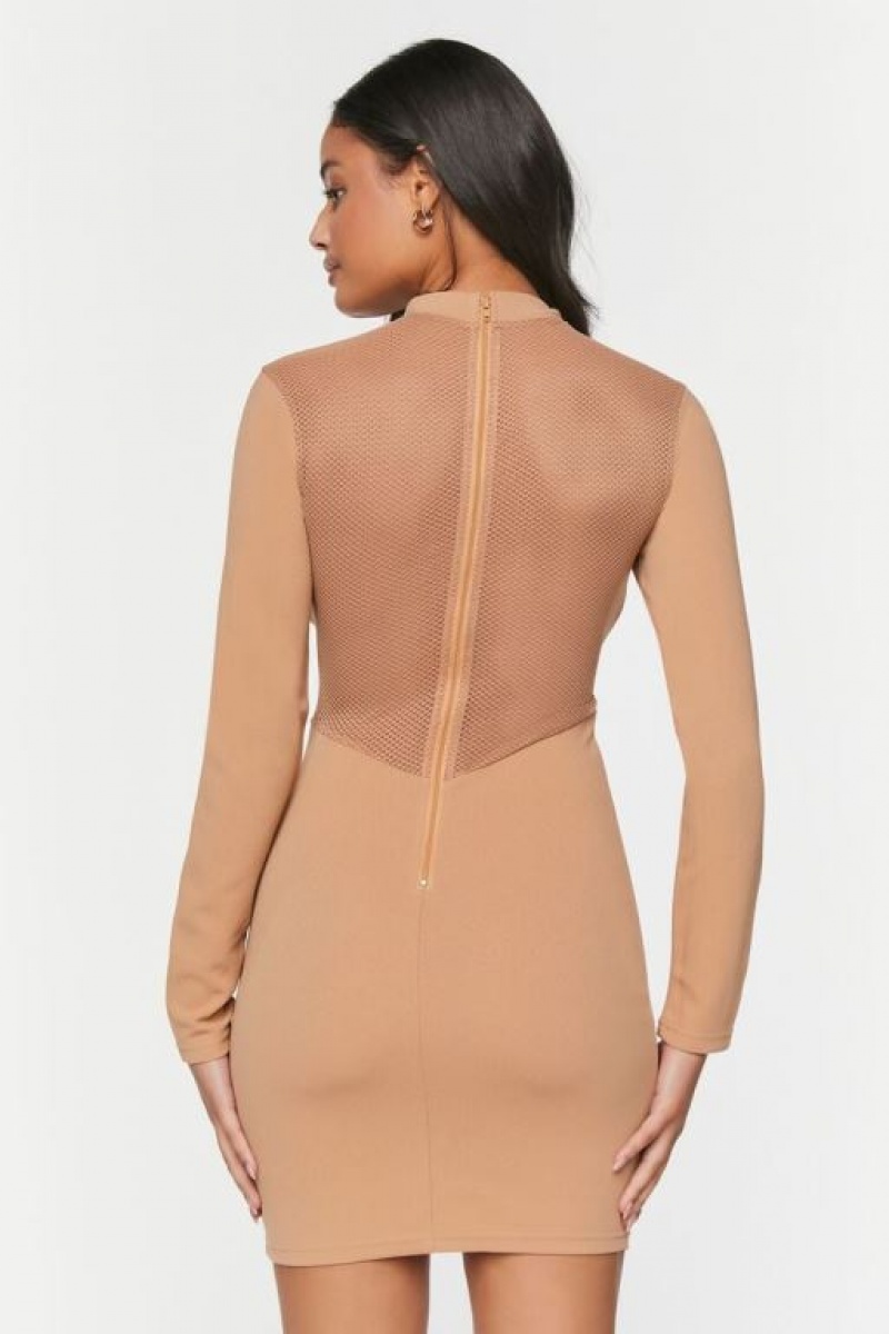 Vestido Forever 21 Bustier Mesh Cutout Mini Mujer Marrones | NM5b3qCI7SY