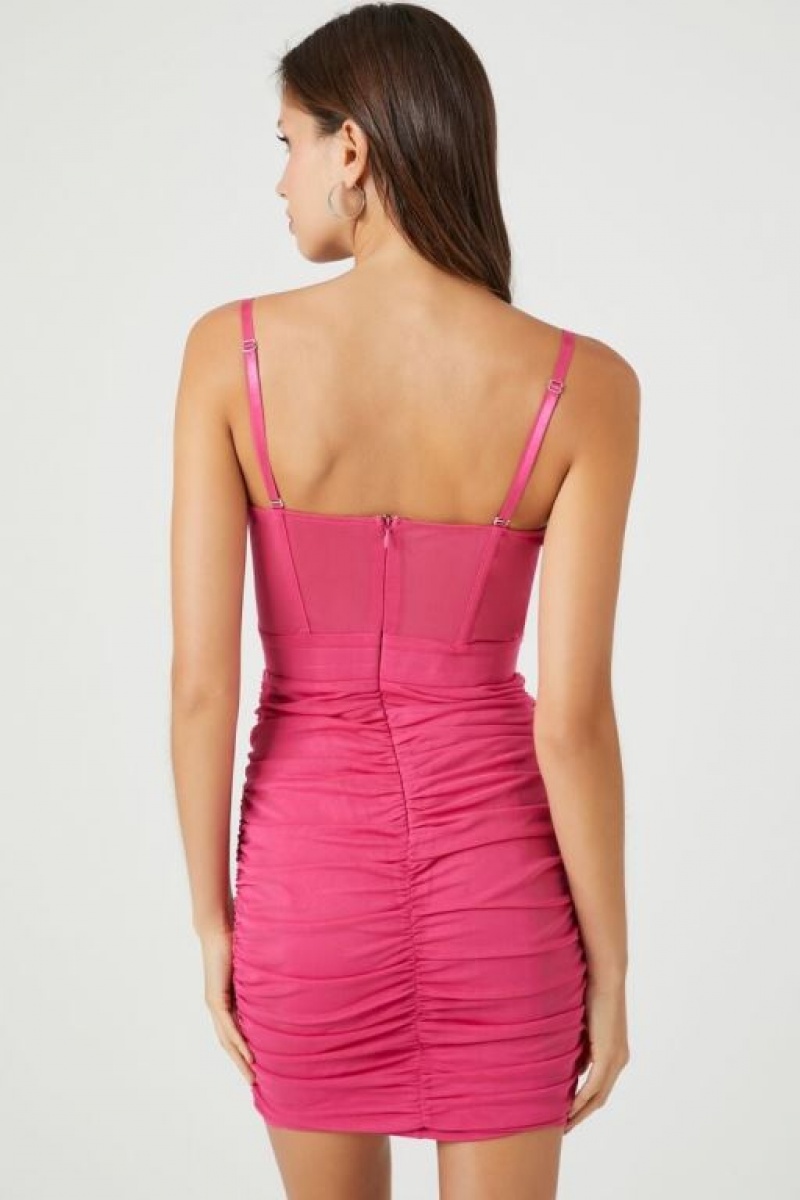 Vestido Forever 21 Bustier Mesh Mini Mujer Fucsia | lgY90Inbw3N