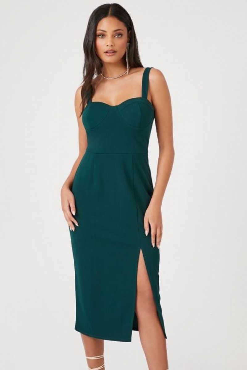 Vestido Forever 21 Bustier Slit Midi Mujer Verde | nWorJMpbyVf