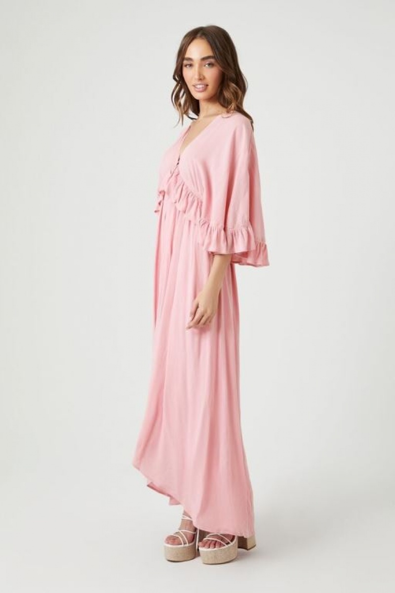 Vestido Forever 21 Butterfly Sleeve Flounce Maxi Mujer Rosas | k0JT0MglJcC